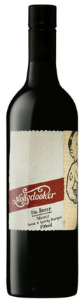 A bottle of Nelly Nooker Red Wine, specifically The Boricoi Shiraz & Malbec Sauvignon Blend, featuring a dark glass bottle with a cream and red label.